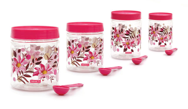 Shakti Storewell 4-piece jar set with pink caps